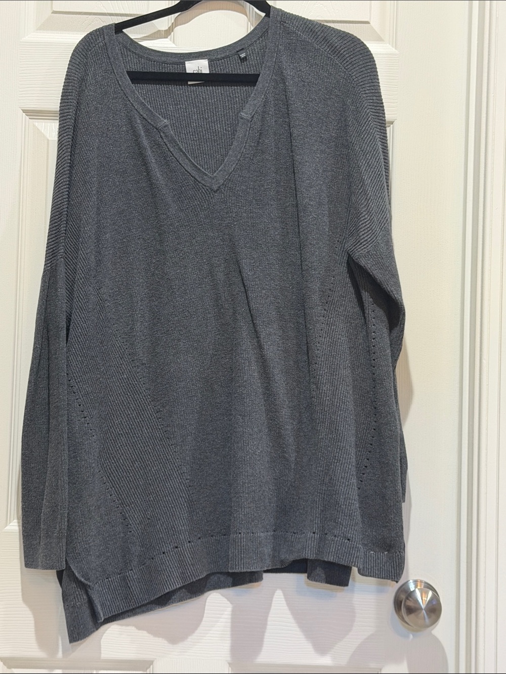 CAbi Charcoal Gray V-Neck Knit Sweater